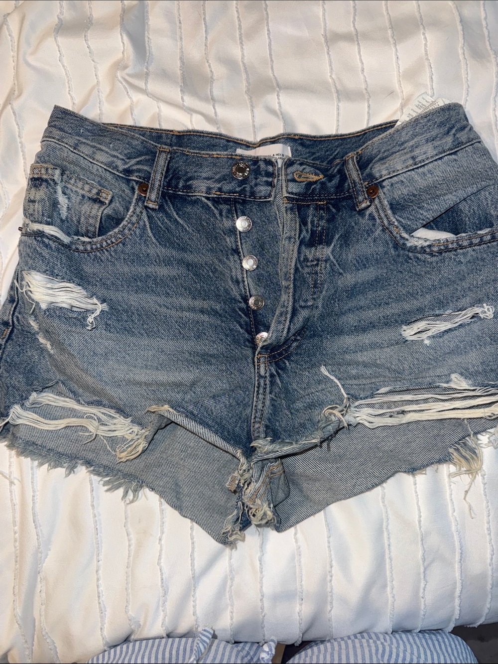 Zara Distressed Denim Shorts - Blue